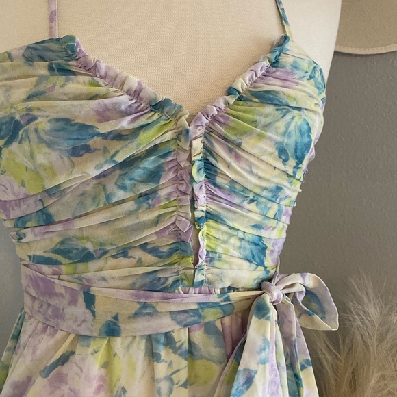 ❤️ Lulus Effortlessly Abloom Green Multi Floral Ruched Halter Midi Dress - Picture 8 of 16